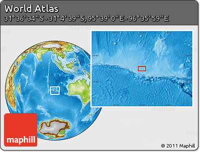 Physical Location Map of the Area around 31° 20' 36" S, 96° 7' 30" E