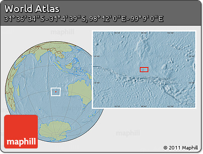 Savanna Style Location Map of the Area around 31° 20' 36" S, 98° 40' 30" E, hill shading