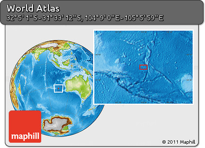 Physical Location Map of the Area around 31° 49' 7" S, 104° 37' 30" E