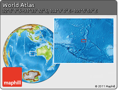 Physical Location Map of the Area around 31° 49' 7" S, 104° 37' 30" E