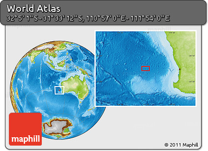 Physical Location Map of the Area around 31° 49' 7" S, 111° 25' 30" E