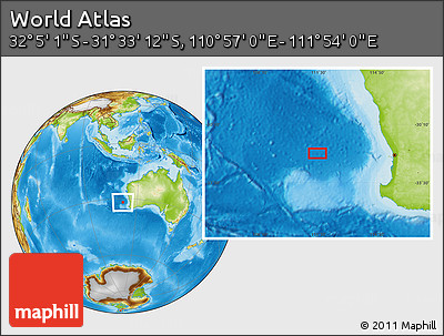 Physical Location Map of the Area around 31° 49' 7" S, 111° 25' 30" E