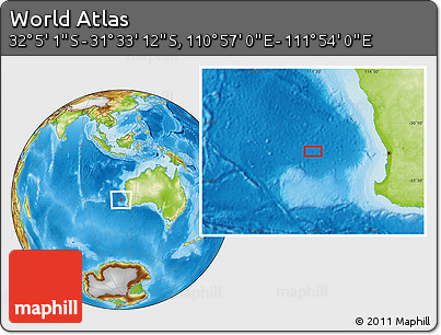 Physical Location Map of the Area around 31° 49' 7" S, 111° 25' 30" E