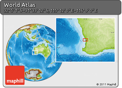 Physical Location Map of the Area around 31° 49' 7" S, 115° 40' 30" E