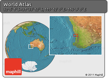 Satellite Location Map of the Area around 31° 49' 7" S, 115° 40' 30" E
