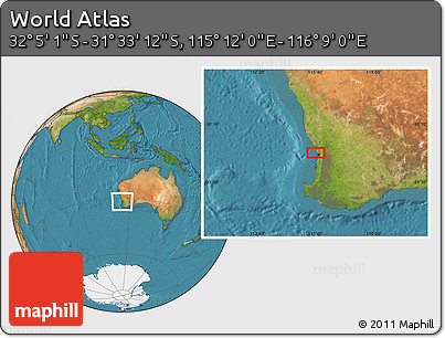 Satellite Location Map of the Area around 31° 49' 7" S, 115° 40' 30" E