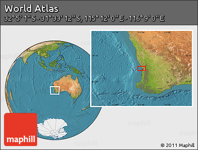 Satellite Location Map of the Area around 31° 49' 7" S, 115° 40' 30" E