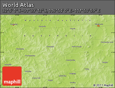 Physical Map of the Area around 31° 49' 7" S, 117° 22' 30" E
