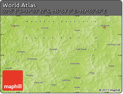 Physical Map of the Area around 31° 49' 7" S, 117° 22' 30" E
