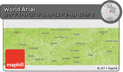 Physical Panoramic Map of the Area around 31° 49' 7" S, 117° 22' 30" E