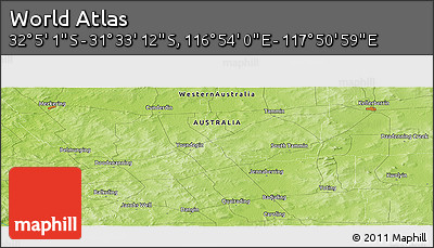 Physical Panoramic Map of the Area around 31° 49' 7" S, 117° 22' 30" E
