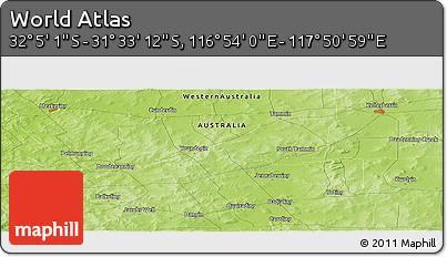 Physical Panoramic Map of the Area around 31° 49' 7" S, 117° 22' 30" E