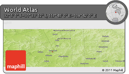 Physical Panoramic Map of the Area around 31° 49' 7" S, 118° 13' 29" E