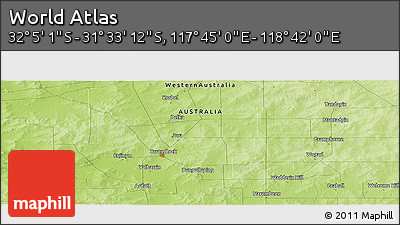 Physical Panoramic Map of the Area around 31° 49' 7" S, 118° 13' 29" E