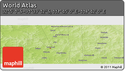 Physical Panoramic Map of the Area around 31° 49' 7" S, 118° 13' 29" E
