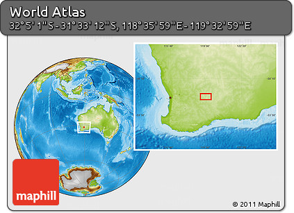 Physical Location Map of the Area around 31° 49' 7" S, 119° 4' 29" E