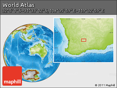 Physical Location Map of the Area around 31° 49' 7" S, 119° 4' 29" E