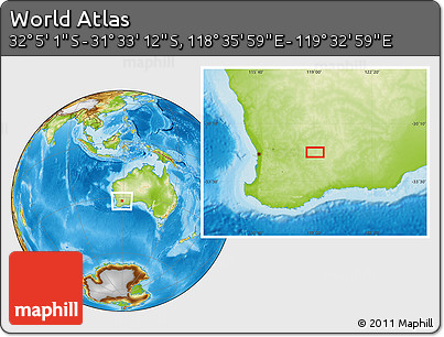 Physical Location Map of the Area around 31° 49' 7" S, 119° 4' 29" E
