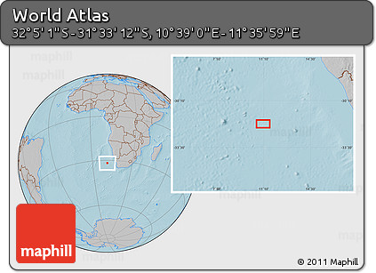 Gray Location Map of the Area around 31° 49' 7" S, 11° 7' 30" E, hill shading