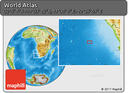 Physical Location Map of the Area around 31° 49' 7" S, 11° 58' 29" E