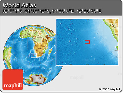 Physical Location Map of the Area around 31° 49' 7" S, 11° 58' 29" E