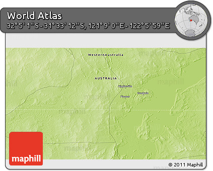Physical 3D Map of the Area around 31° 49' 7" S, 121° 37' 30" E