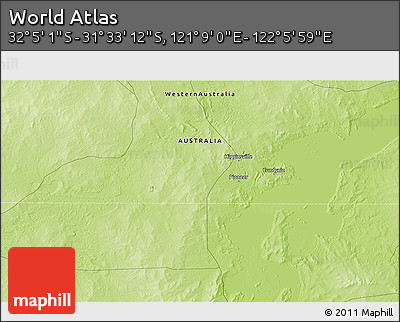Physical 3D Map of the Area around 31° 49' 7" S, 121° 37' 30" E