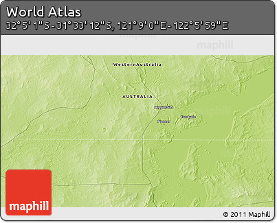Physical 3D Map of the Area around 31° 49' 7" S, 121° 37' 30" E