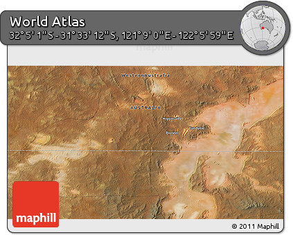 Satellite 3D Map of the Area around 31° 49' 7" S, 121° 37' 30" E