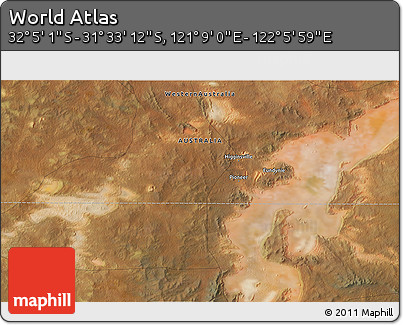 Satellite 3D Map of the Area around 31° 49' 7" S, 121° 37' 30" E