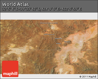Satellite 3D Map of the Area around 31° 49' 7" S, 121° 37' 30" E