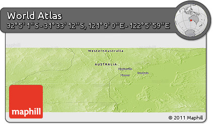 Physical Panoramic Map of the Area around 31° 49' 7" S, 121° 37' 30" E