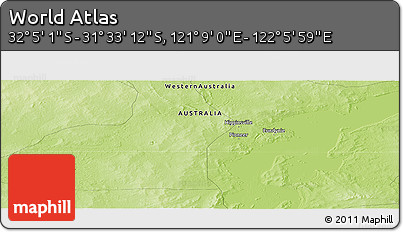 Physical Panoramic Map of the Area around 31° 49' 7" S, 121° 37' 30" E