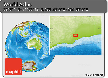 Physical Location Map of the Area around 31° 49' 7" S, 124° 10' 30" E