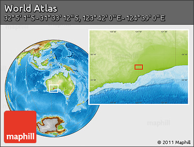 Physical Location Map of the Area around 31° 49' 7" S, 124° 10' 30" E