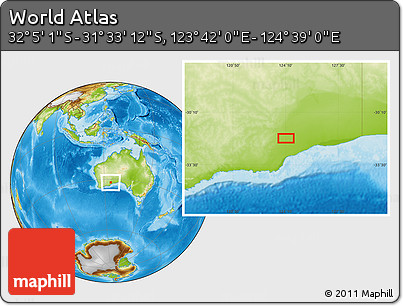 Physical Location Map of the Area around 31° 49' 7" S, 124° 10' 30" E