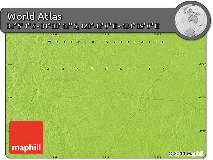 Physical Map of the Area around 31° 49' 7" S, 124° 10' 30" E
