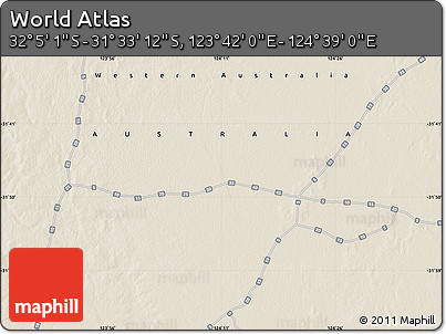 Shaded Relief Map of the Area around 31° 49' 7" S, 124° 10' 30" E