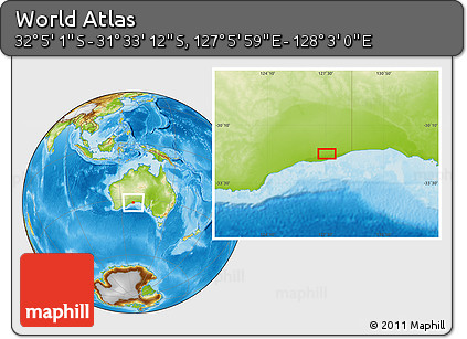 Physical Location Map of the Area around 31° 49' 7" S, 127° 34' 30" E
