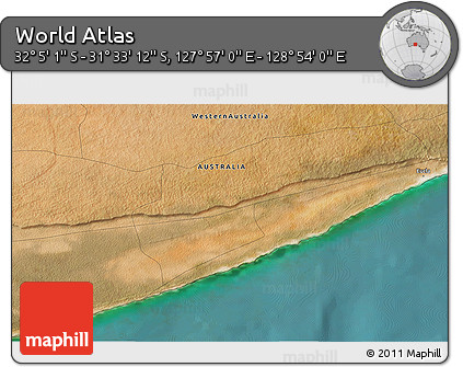 Satellite 3D Map of the Area around 31° 49' 7" S, 128° 25' 30" E