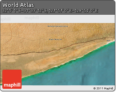 Satellite 3D Map of the Area around 31° 49' 7" S, 128° 25' 30" E