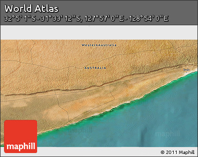 Satellite 3D Map of the Area around 31° 49' 7" S, 128° 25' 30" E