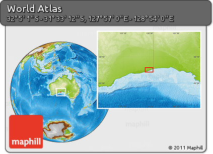 Physical Location Map of the Area around 31° 49' 7" S, 128° 25' 30" E