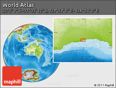 Physical Location Map of the Area around 31° 49' 7" S, 128° 25' 30" E