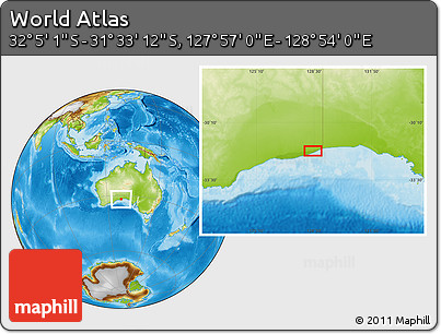 Physical Location Map of the Area around 31° 49' 7" S, 128° 25' 30" E