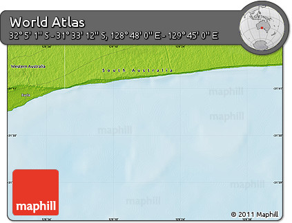 Physical Map of the Area around 31° 49' 7" S, 129° 16' 30" E