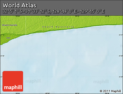 Physical Map of the Area around 31° 49' 7" S, 129° 16' 30" E
