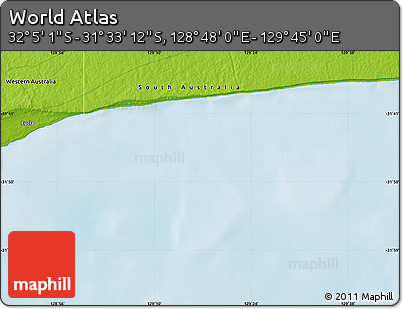 Physical Map of the Area around 31° 49' 7" S, 129° 16' 30" E