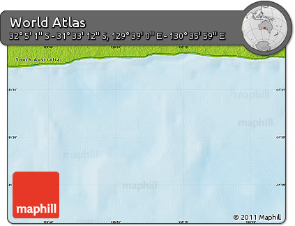 Physical Map of the Area around 31° 49' 7" S, 130° 7' 30" E