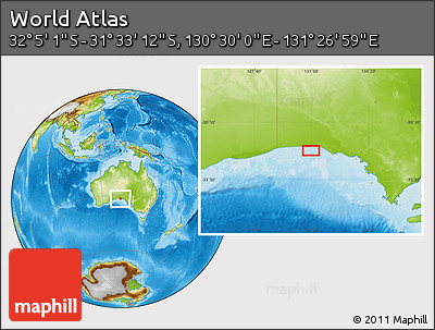 Physical Location Map of the Area around 31° 49' 7" S, 130° 58' 29" E